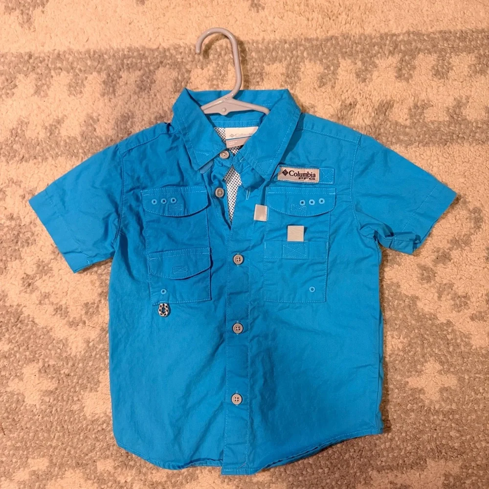Columbia PFG Kids Short Sleeve Button-Down Shirt Bundle - Bright Blue & Aqua